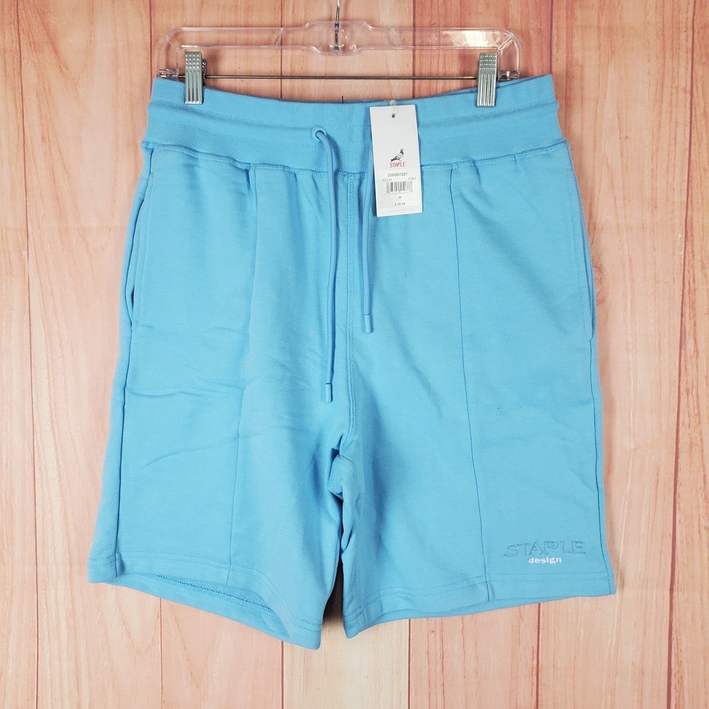 Staple Pigeon Sweat Shorts Mens Medium Blue Cotton French Terry Lined Drawstring